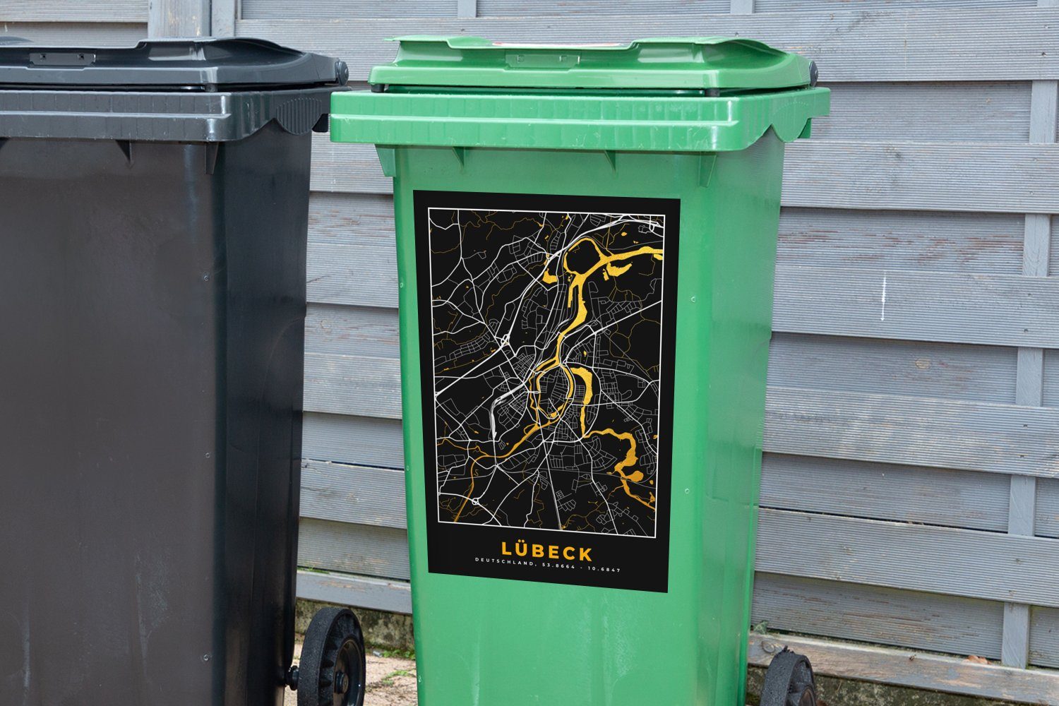 Wandsticker MuchoWow Abfalbehälter - Container, Mülltonne, Stadtplan Mülleimer-aufkleber, - - Karte Sticker, St), Gold Deutschland - Lübeck (1