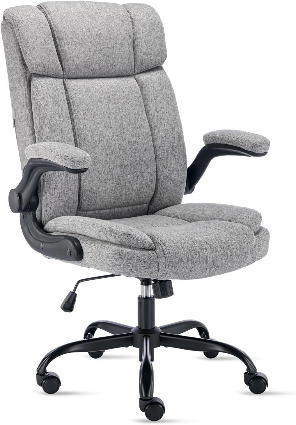 LIYURUI Bürostuhl (Stuhl mit 110°Schaukeln, höhenverstellbarer atmungsaktiver Armlehnen bequemer), Stoffbezug, Bürostuhl, hochklappbare Atmungsaktiv113KG