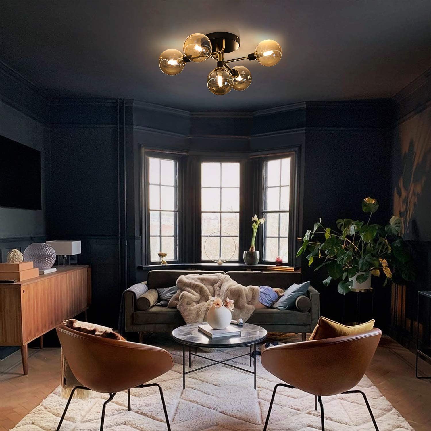 ZMH Deckenleuchte Glas Kugel deckenlampe Wohnzimmerlampe, LED wechselbar günstig online kaufen