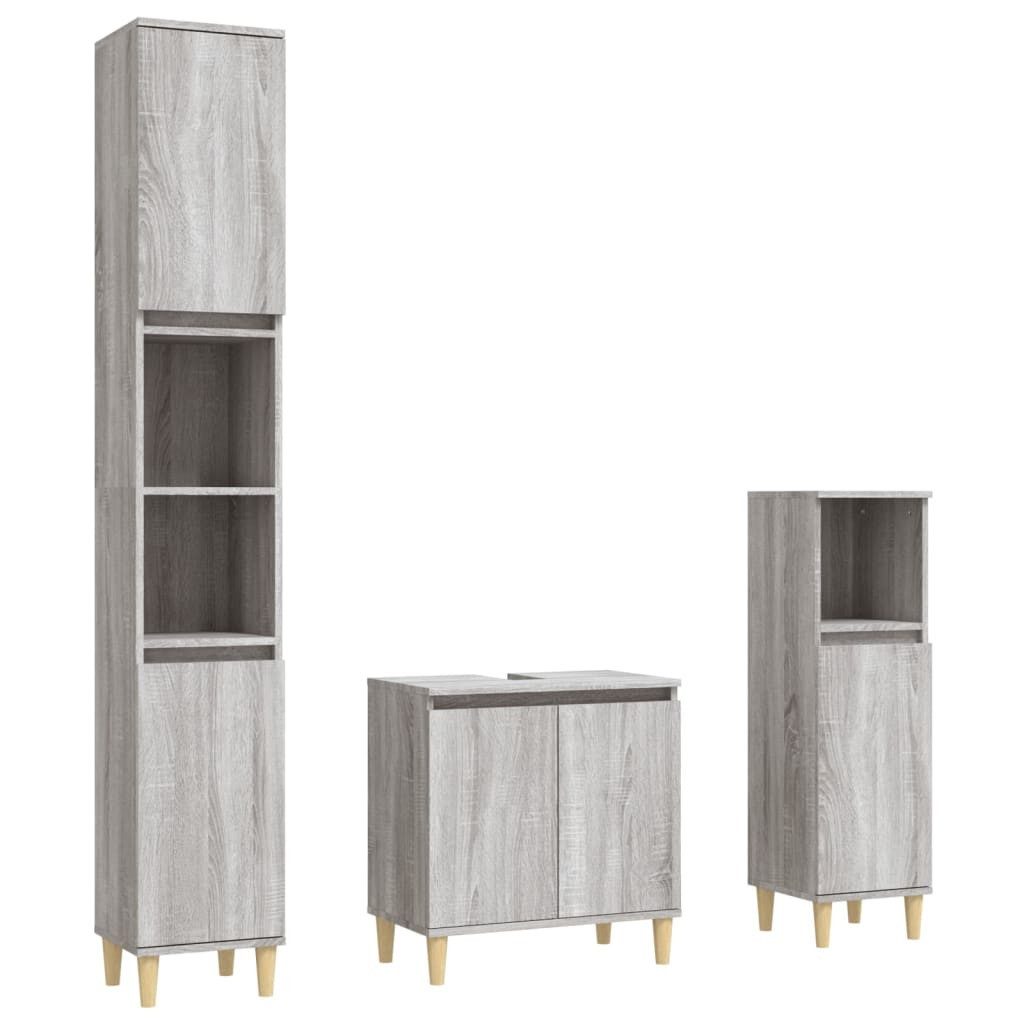 vidaXL Badezimmer-Set 3-tlg. Badmöbel-Set Grau Sonoma günstig online kaufen