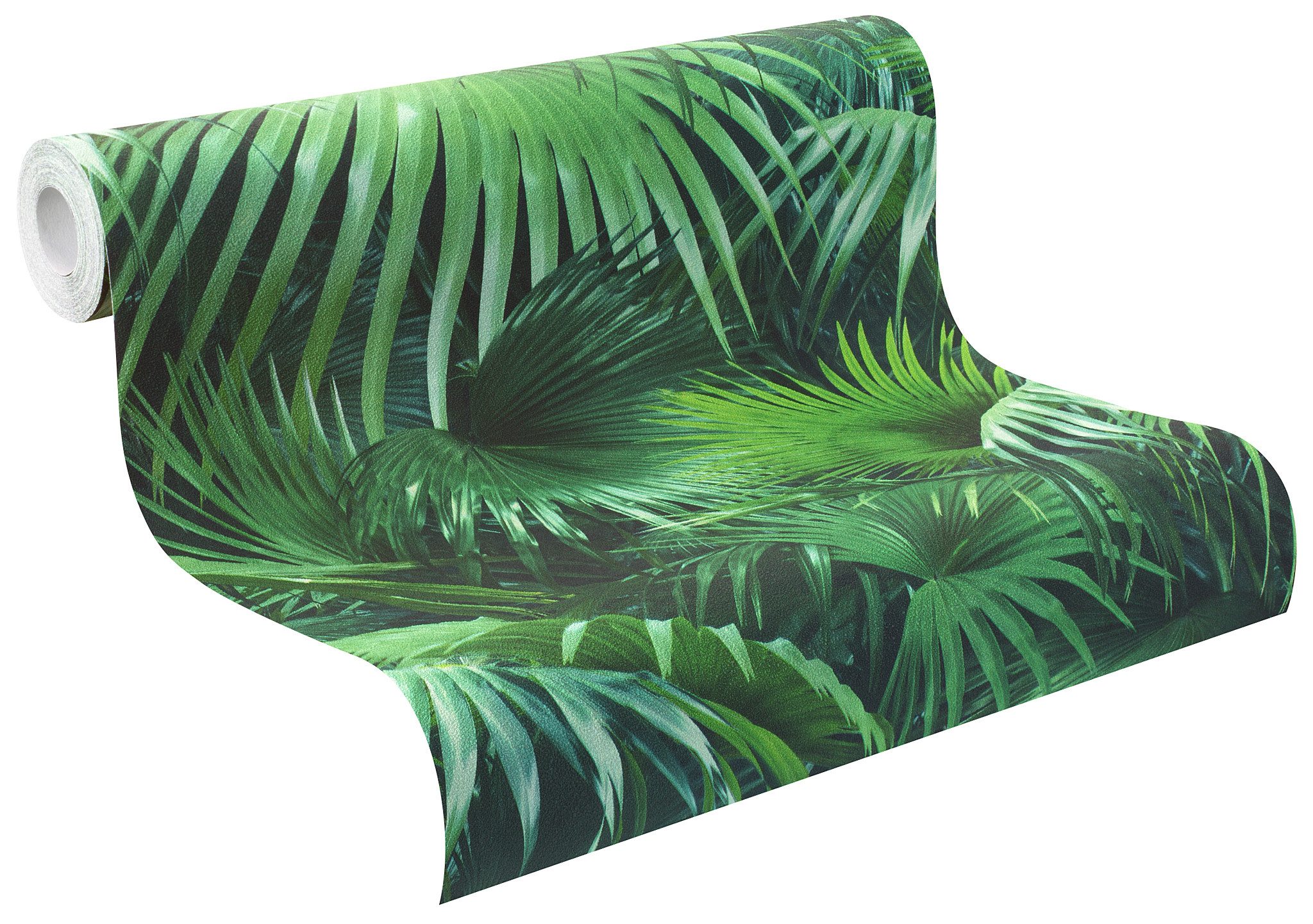 Rasch Vliestapete Palmenblätter - Vinyltapete Grün, Floral, (1 Rolle, 1 St., 10,05 m x 0,53 m), gute Lichtbeständigkeit, feucht abwischbar, restlos abziehbar