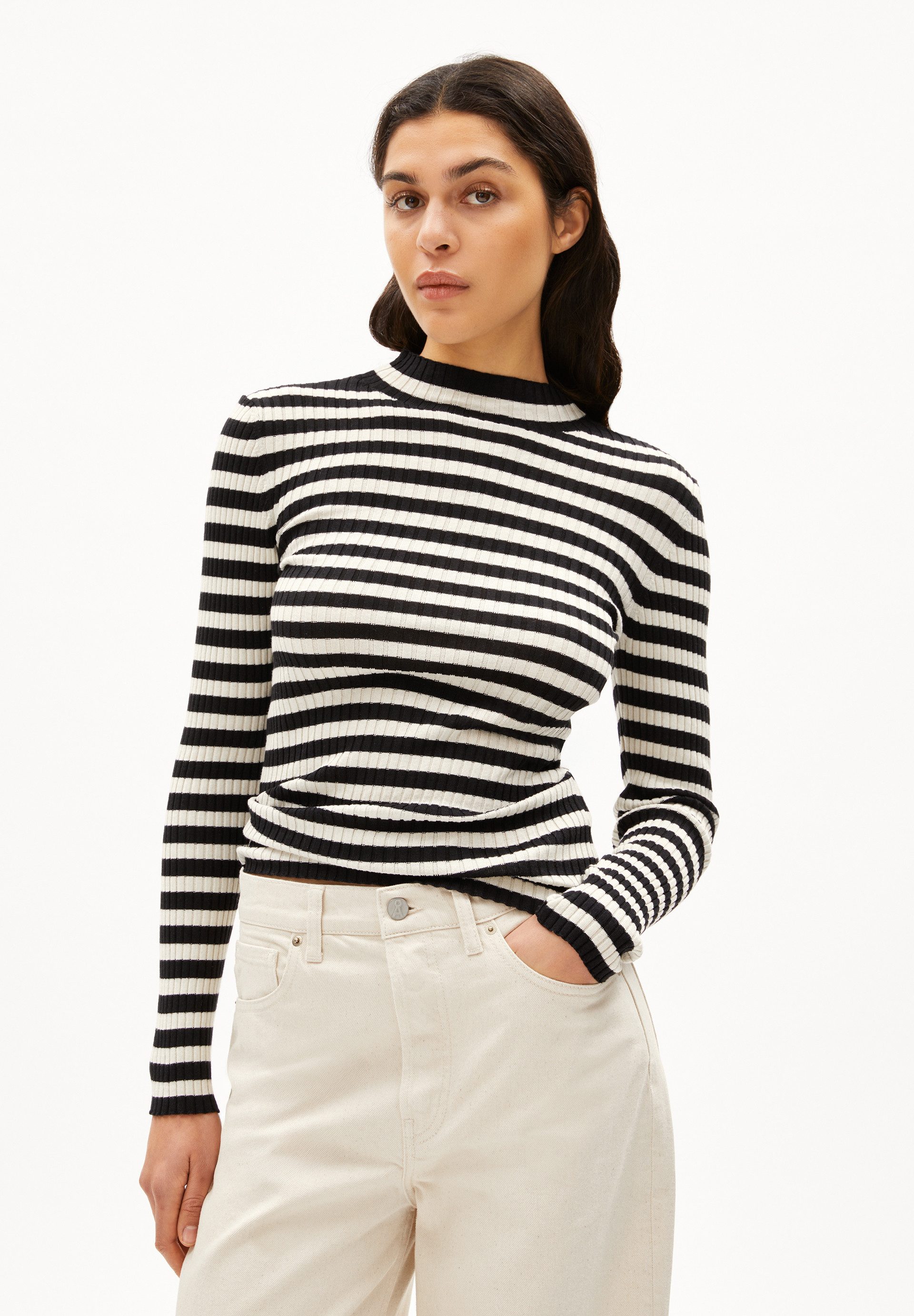 Armedangels Strickpullover ALAANIA STRIPED (Fitted) Mock-Ausschnitt günstig online kaufen