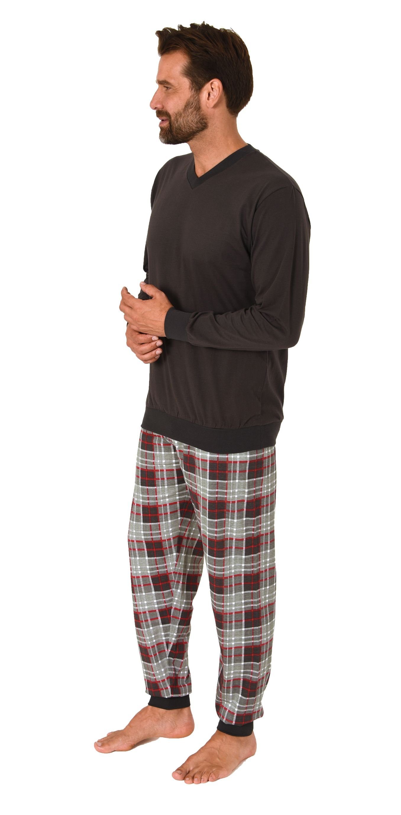 Normann Pyjama Normann Herren Pyjama lang mit Bündchen und karierter Jersey günstig online kaufen