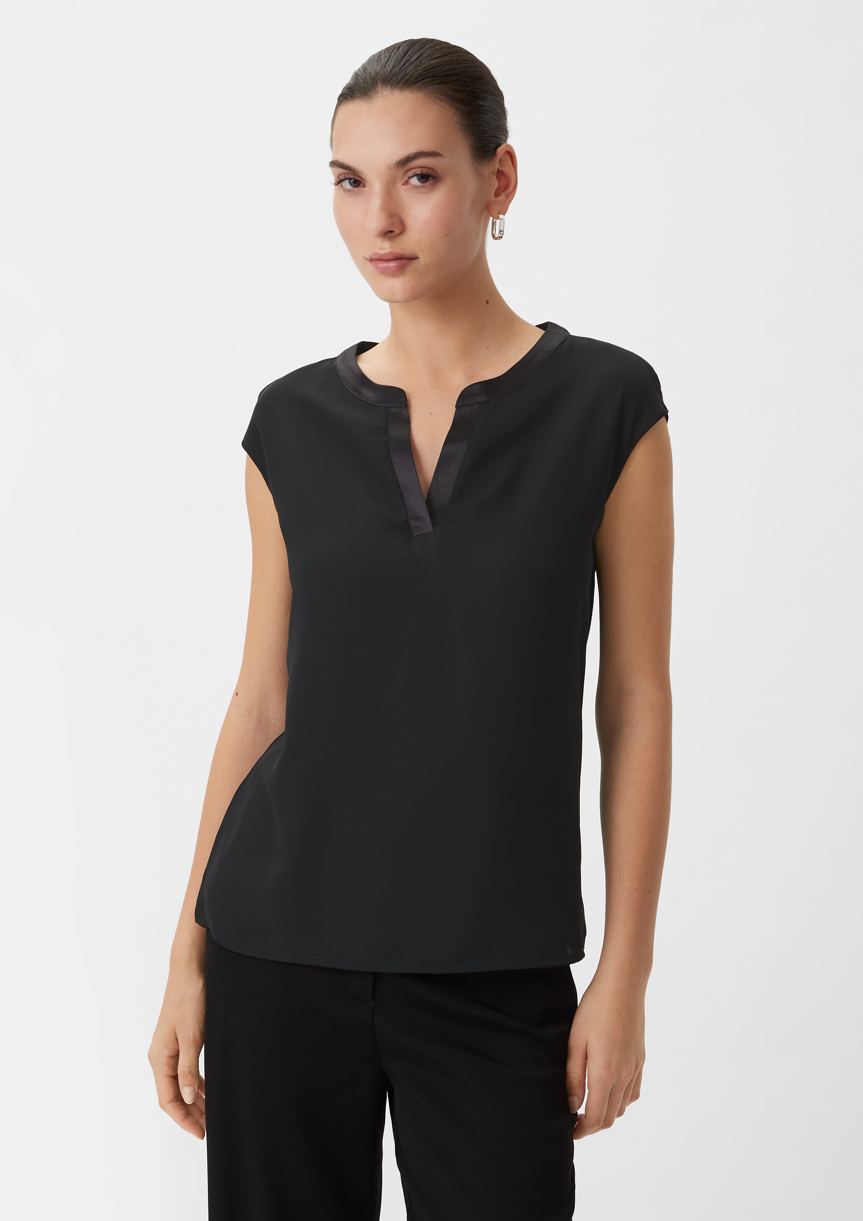 Comma Kurzarmshirt Blusenshirt aus Viskosemix Layering günstig online kaufen