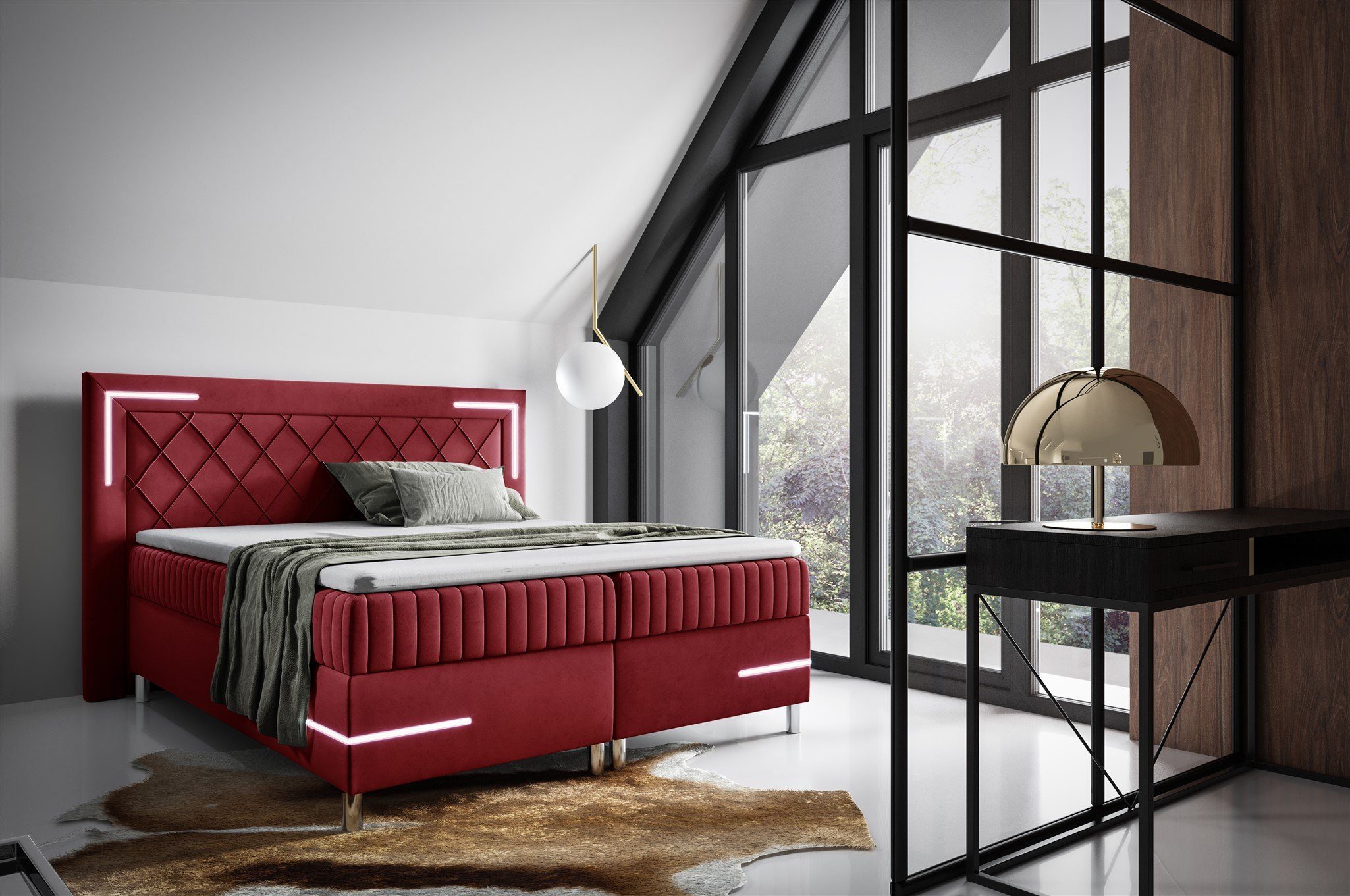 Fun Möbel Boxbett Schlafzimmerbett AMORE Nr.3 in Stoff Fresh (inkl. Bettkasten und Topper), inkl. LED-Beleuchtung