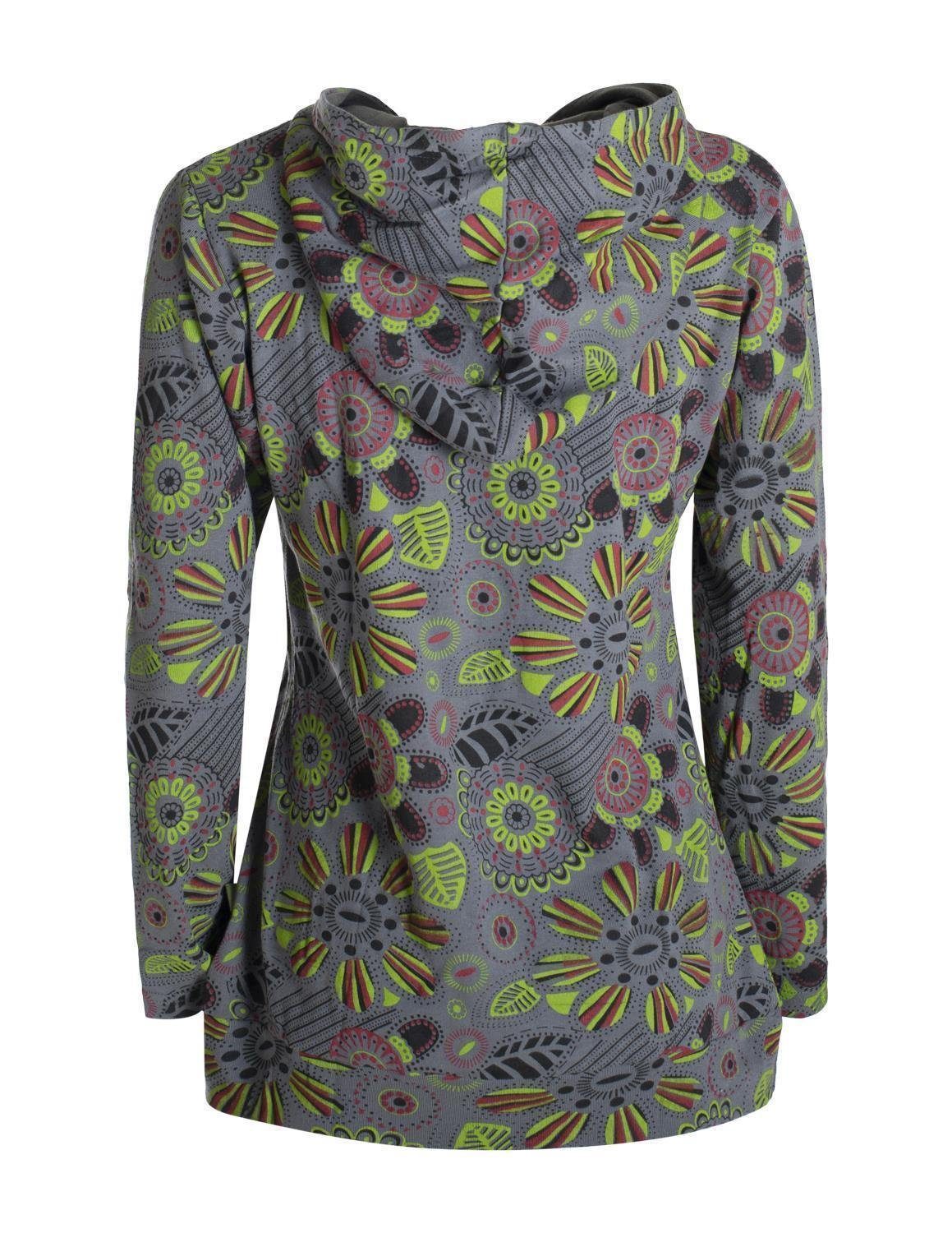 Vishes Kapuzenshirt Langarm Hoodie mit Blumen Druck und Kängurutasche Hippi günstig online kaufen