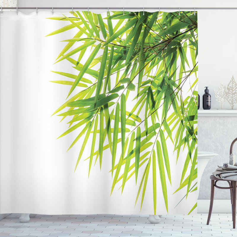 Abakuhaus Duschvorhang Moderner Digitaldruck mit 12 Haken auf Stoff Wasser Resistent Breite 175 cm, Höhe 180 cm, Grün Bambusblatt-Frieden