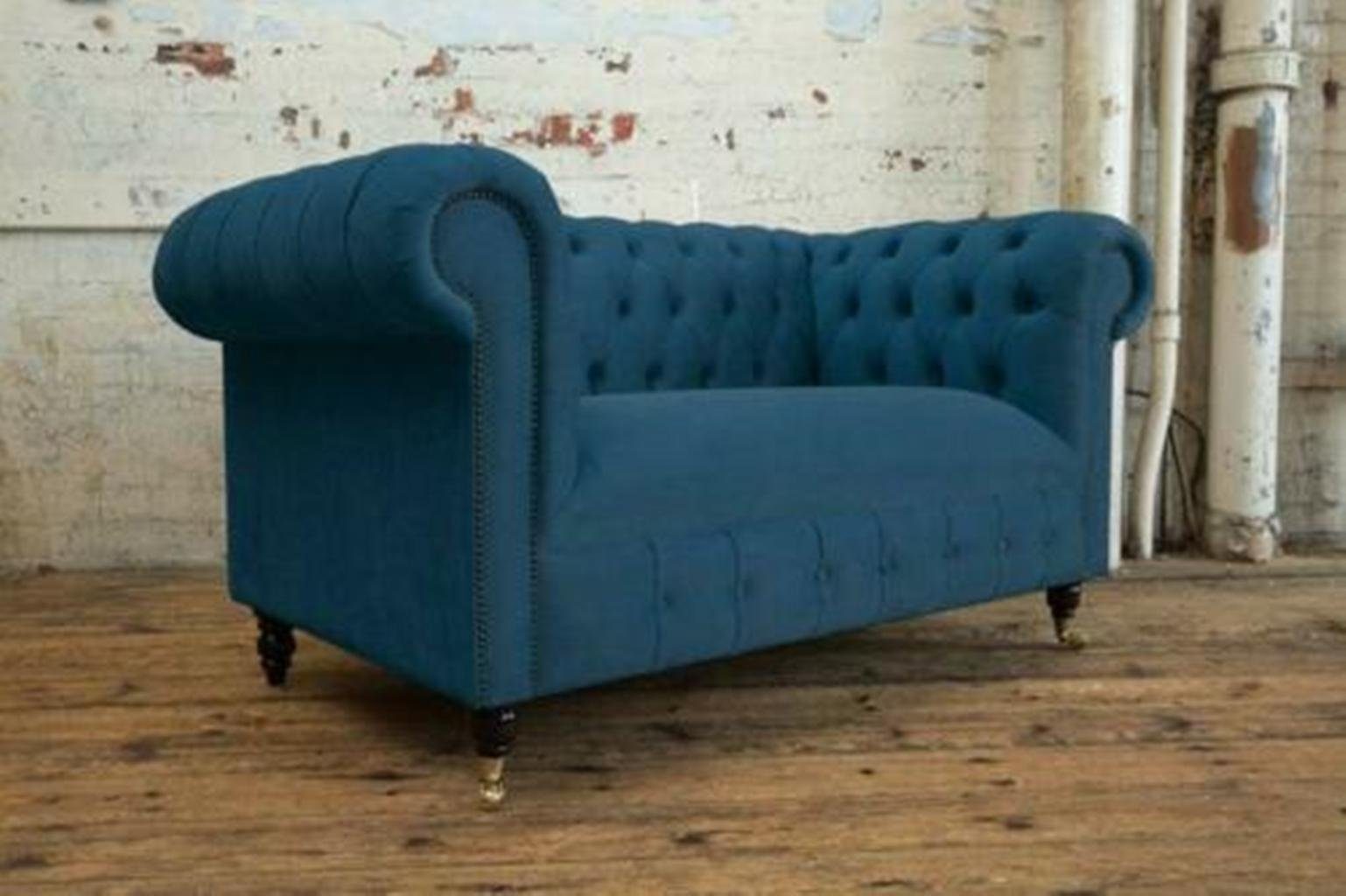 JVmoebel Chesterfield-Sofa, Design Sofa 2 Sitzer Chesterfield Stoff Couch Sofa Polster