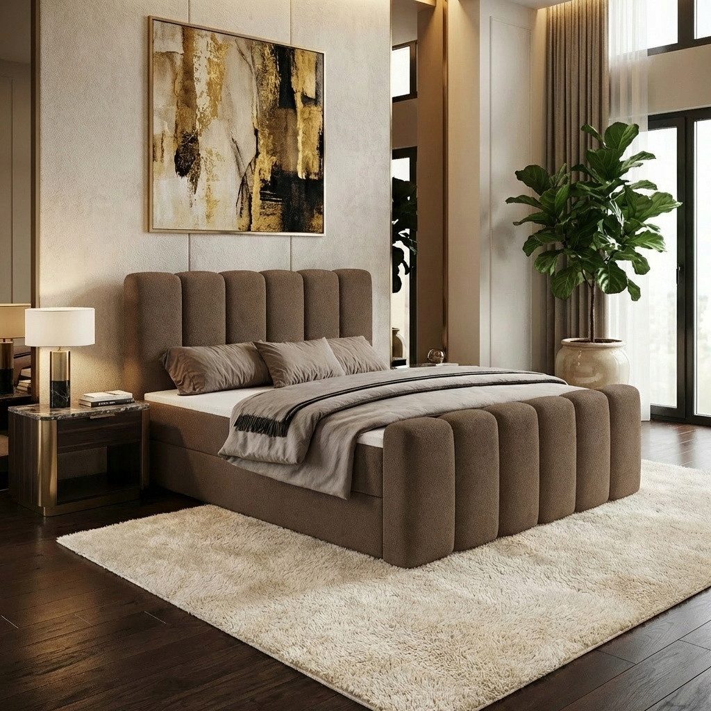 Parllo Boxspringbett Stoff mit Stauraum Topper T25 zwei Bettkästen Federkern gepolstert (Kontinentalbett in vielen Farben, 1-St., 140x200 160x200 180x200 200x200cm), Doppelbett gepolstertes Kopfteil Bettkasten