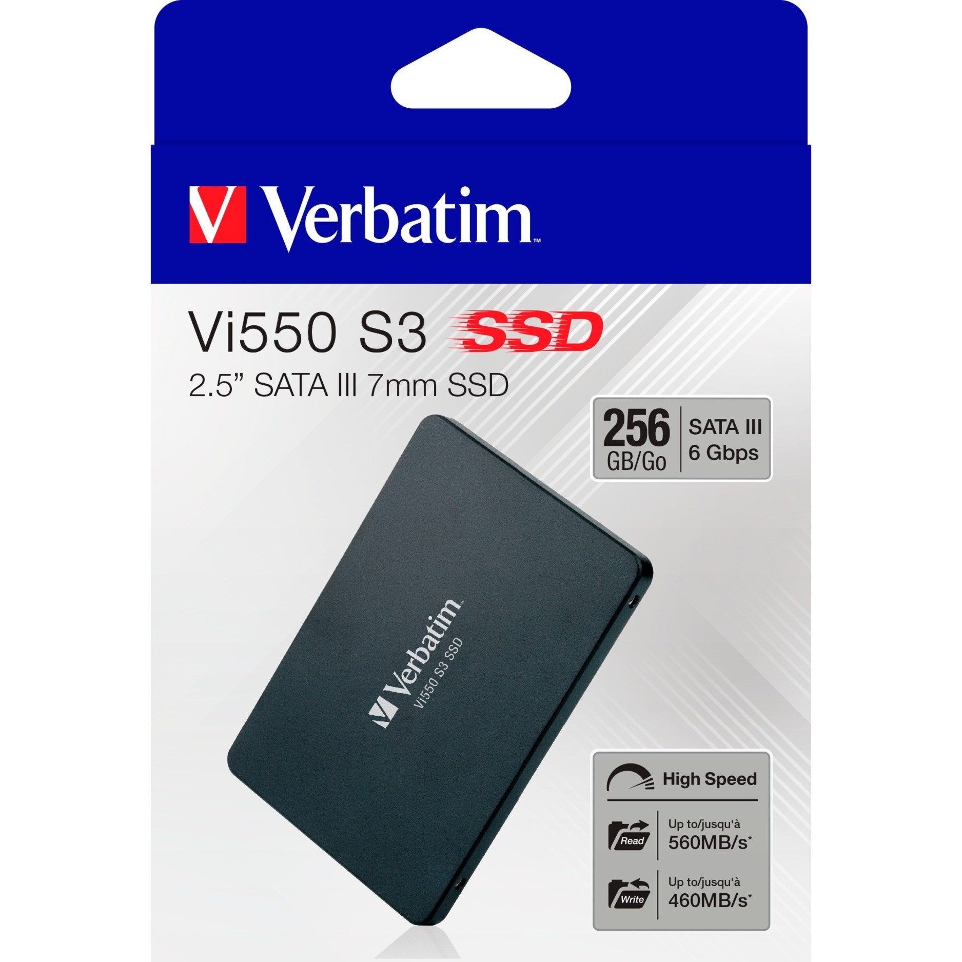 Verbatim Vi550 S3 256GB SATA SSD 2.5 Zoll interne SSD (256 GB) 2,5 Zoll" 520 MB/S Lesegeschwindigkeit, 460 MB/S Schreibgeschwindigkeit, 3D NAND, Phison Controller, SMART Support, stoßresistent