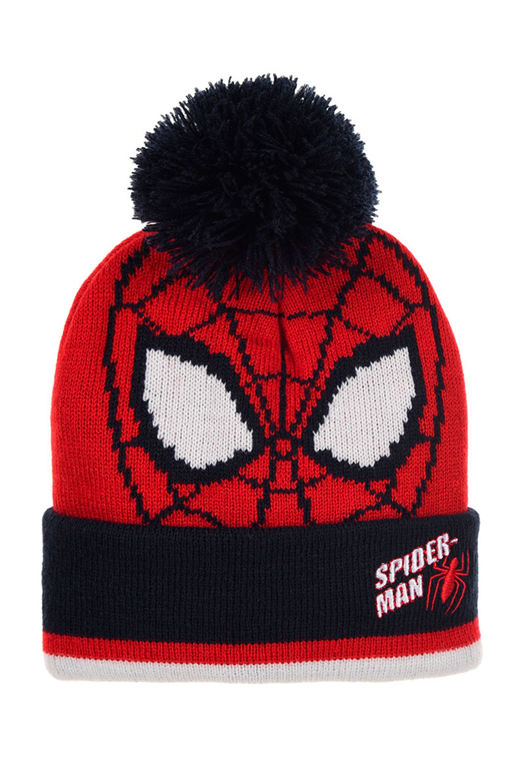 Spiderman Bommelmütze Kinder Jungen Strickmützte Winter-Bommel-Mütze Rot