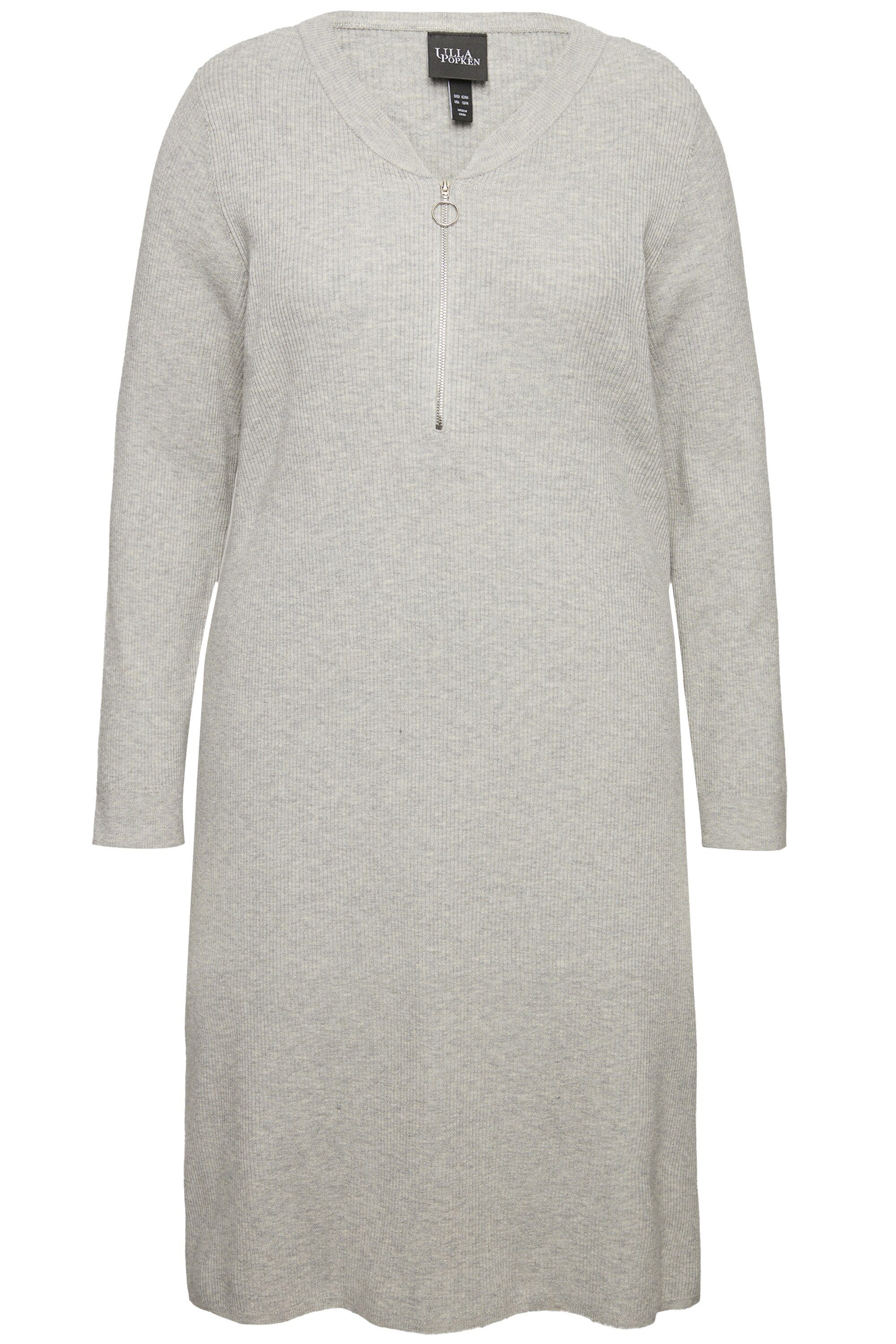 Ulla Popken Strickkleid Rippjersey-Midikleid Zipper A-Linie V-Ausschnitt günstig online kaufen