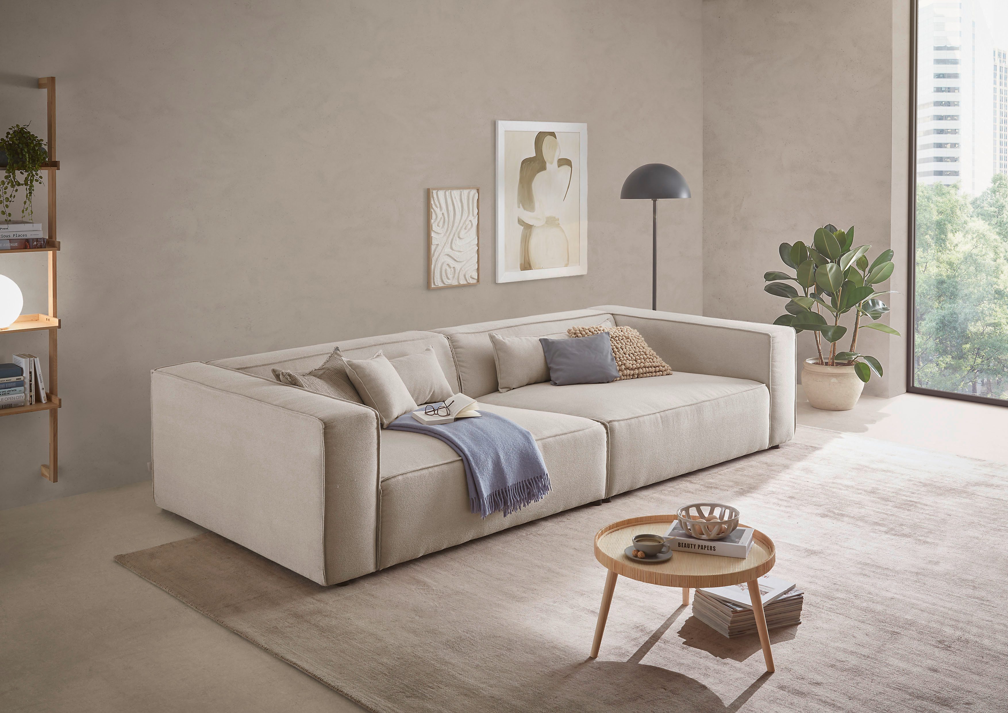 LeGer Home by Lena Gercke 3-Sitzer PIARA XXL, Sofa mit Kedernaht in Cord, Leinenoptik o. Strukturstoff, schwarze Füße, bequemer Sitzkomfort, extra tiefe Sitzfläche