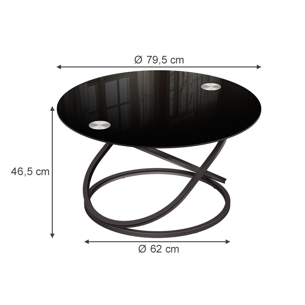 Vicco Couchtisch Calgary, Schwarz Hochglanz, 79.5 x 46.5 cm mit Glasfläche (1-St)