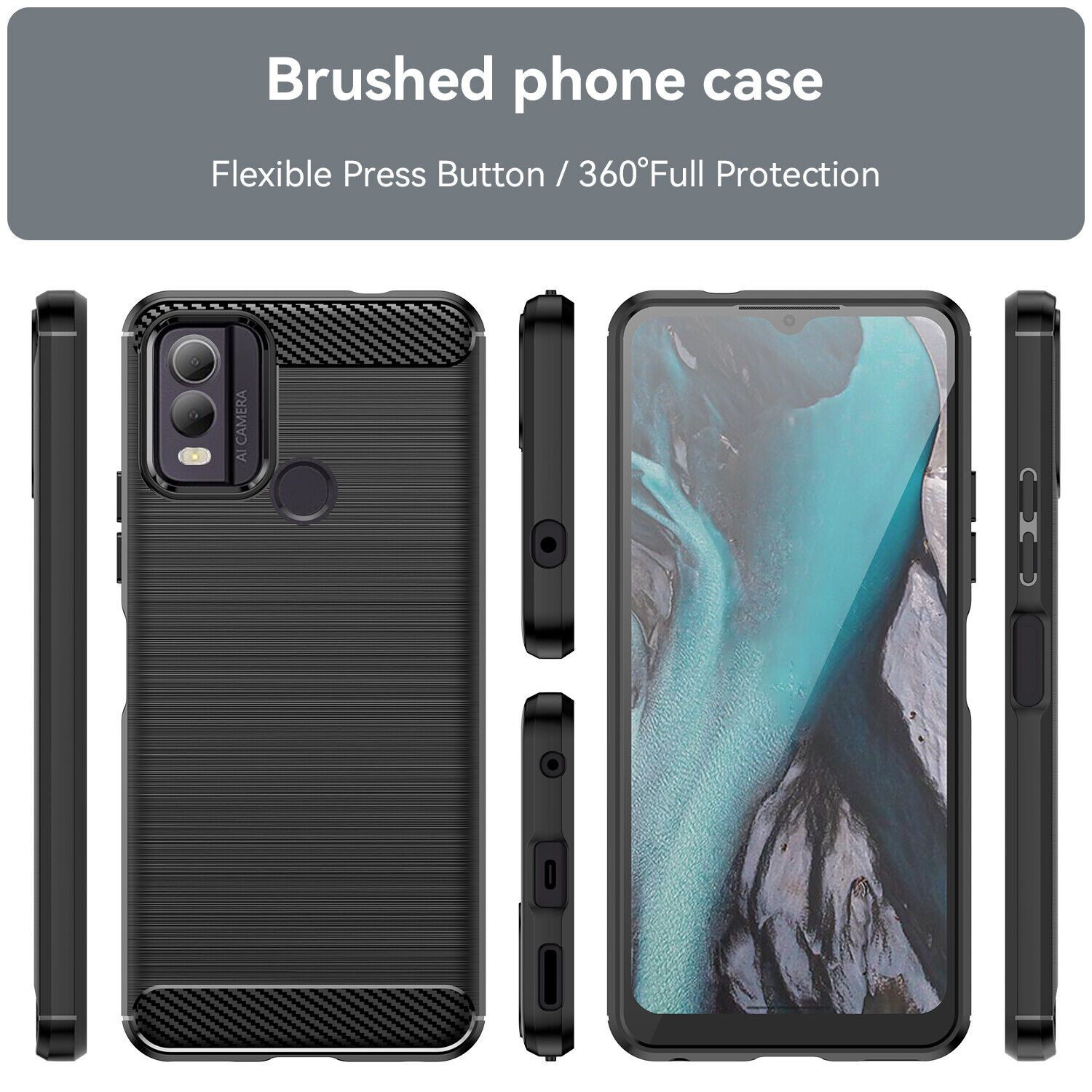 betterfon Handyhülle Carbon Hülle für Nokia Backcover TPU Silikon Bumper Schwarz, Carbon-Look – stoßfestes Case mit Air-Cushion & Metall-Optik