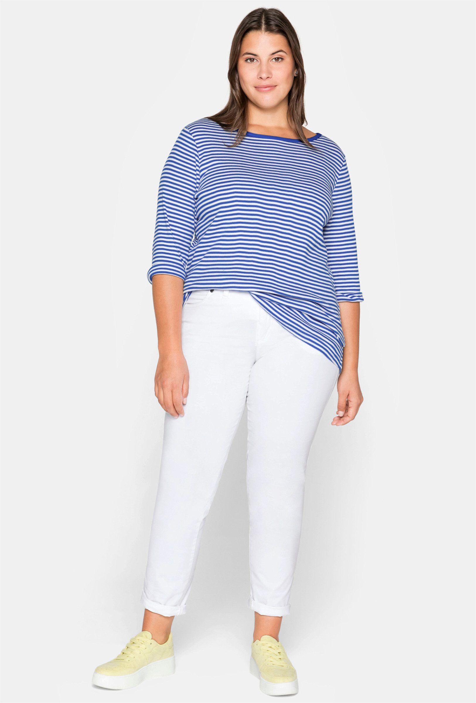 Sheego T-Shirt Ringelshirt . aus Rippware mit garngefärbten Ringeln günstig online kaufen