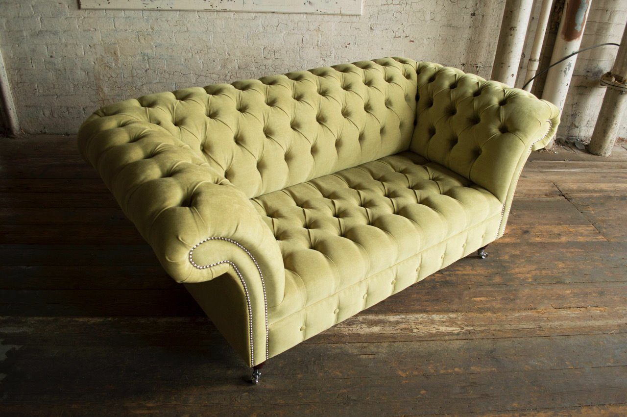 JVmoebel 2-Sitzer Textil Garnitur Rollen Sofa Design Couch Chesterfield Polster Stoff