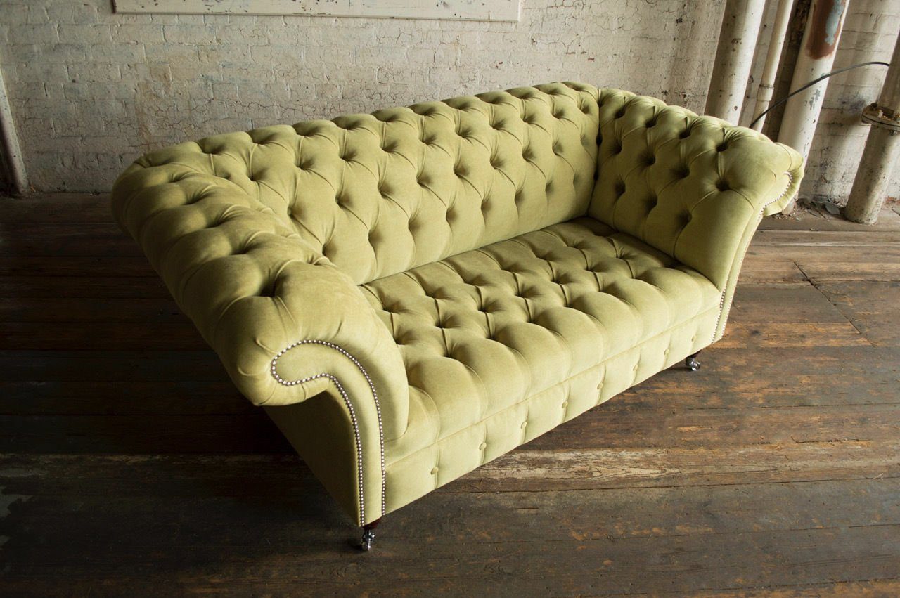 Chesterfield JVmoebel Garnitur Rollen Couch Design Polster Sofa Stoff Textil 2-Sitzer