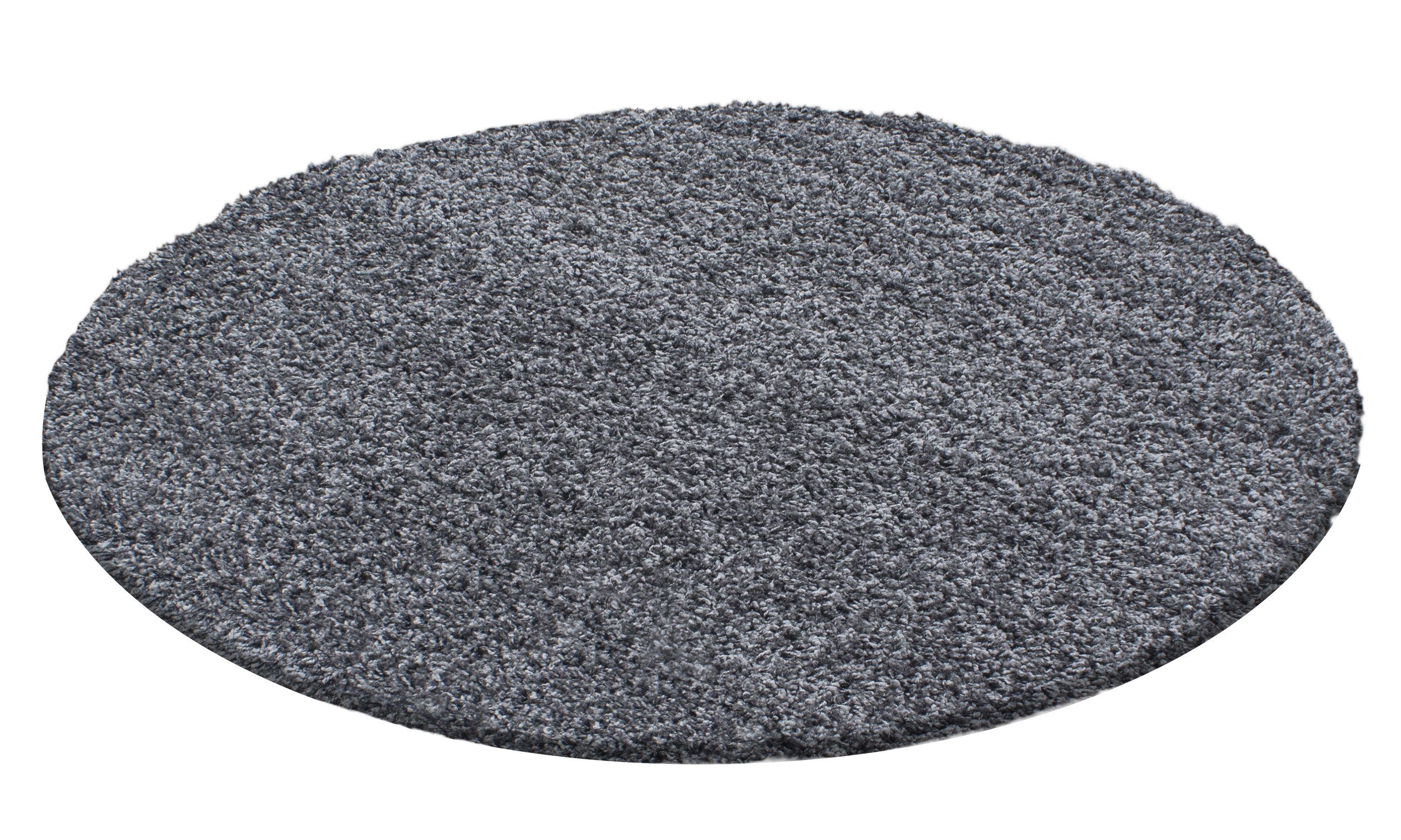 KADIMA DESIGN Teppich RHEIN Shaggy Langflor Wohnzimmer Schlafzimmer Waschbar Flauschig, Rund, Höhe: 32 mm, Grau, 200x200 cm, Wohnzimmerteppich Strapazierfähig Waschbar