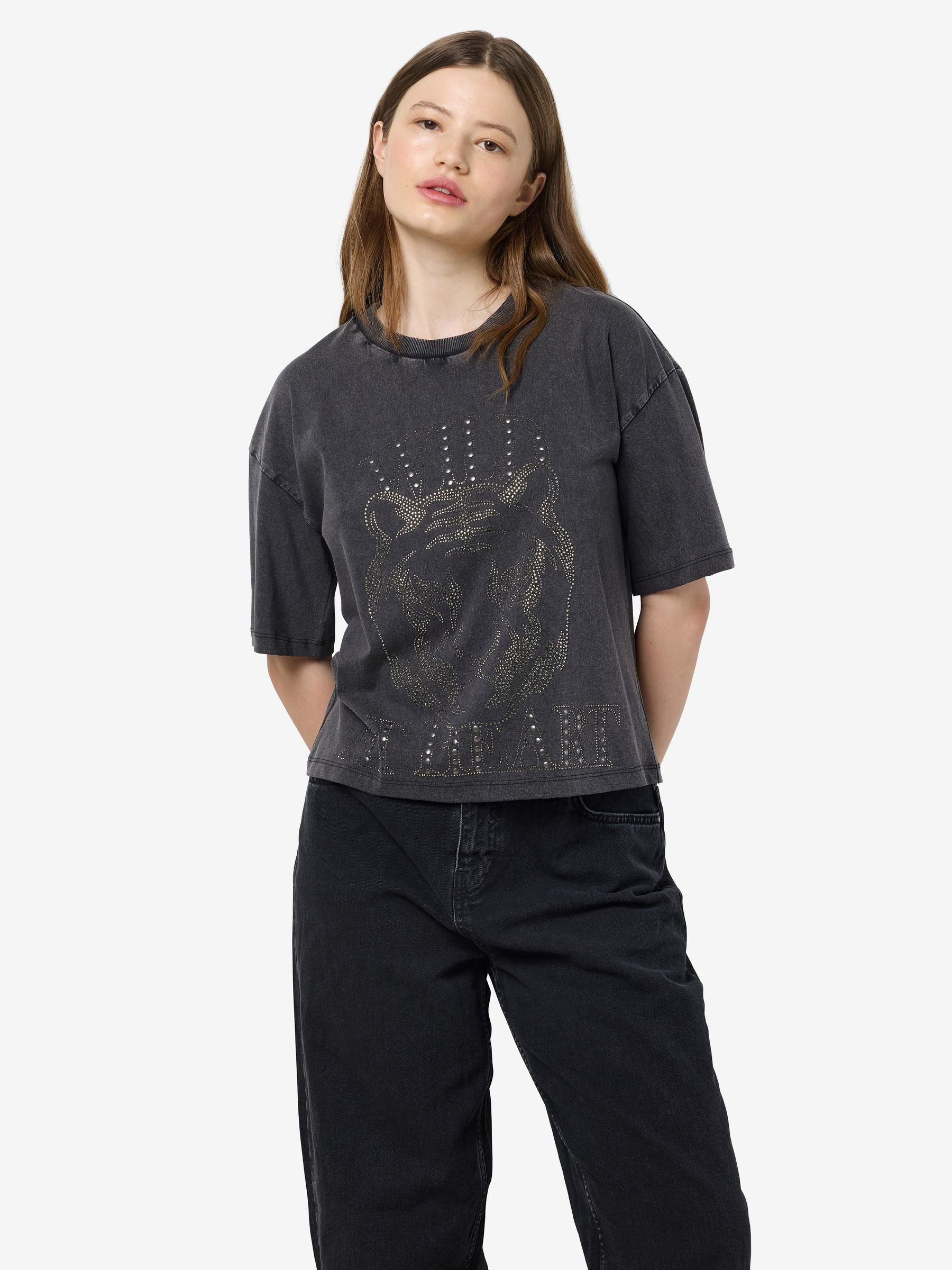 Noisy may T-Shirt Vintage Denim Mit dekorativen Kristallen und Nieten NMRIR günstig online kaufen