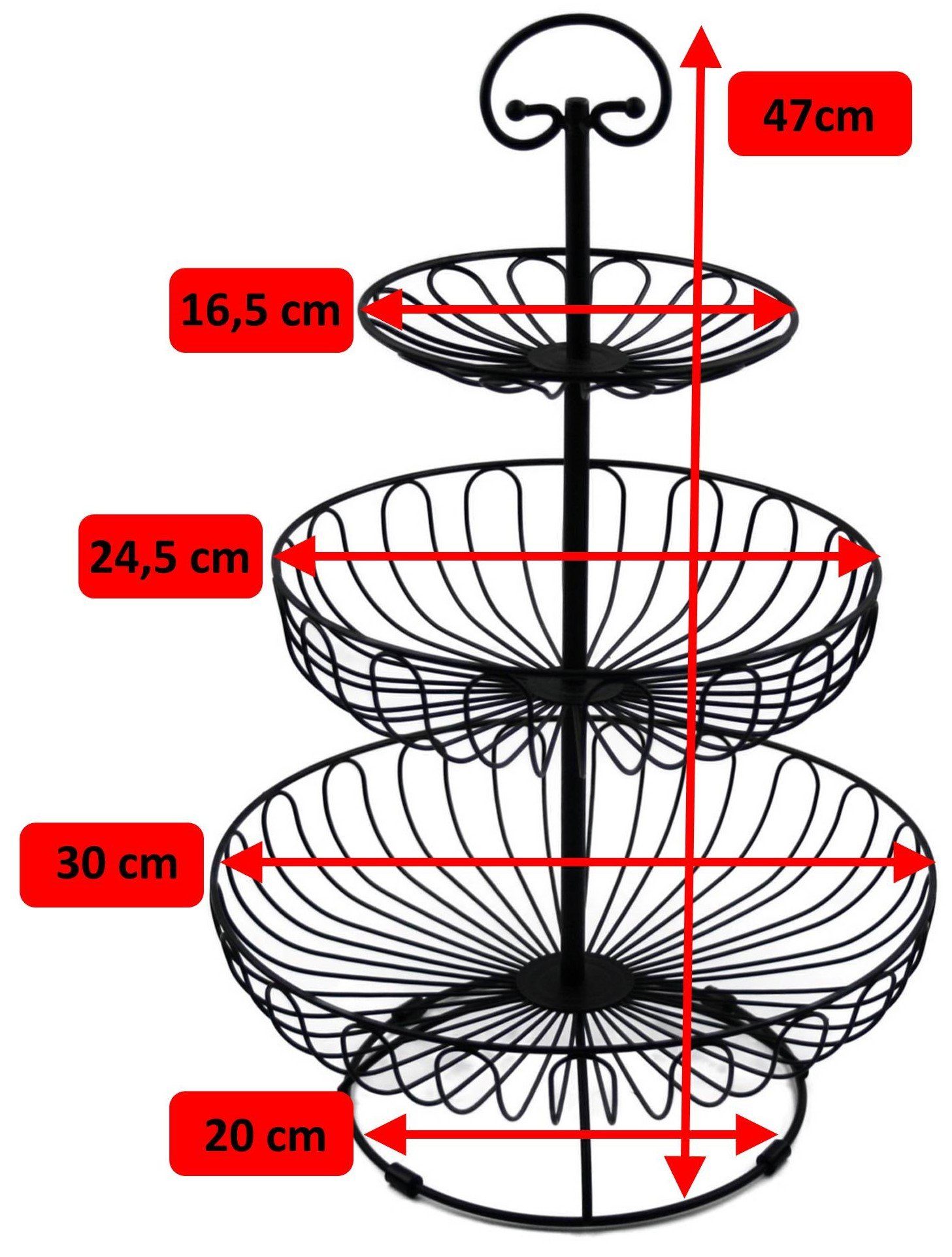 Auroni Etagere Auroni 3- stöckige Etagere schwarz, Metall, Obstschale - Obstkorb - Obst Etagere - schwarz - 3-stöckig