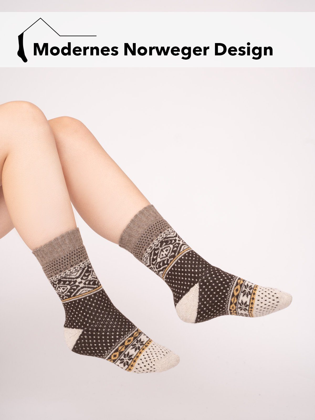 1 Norwegischem In Nordic Warm Hyggelig Wollsocke (Paar, HomeOfSocks Kuschelsocken Design Muster" Socken "Norweger Norwegersocken Braun Wollanteil 45% Paar) Mit Skandinavische Dicke