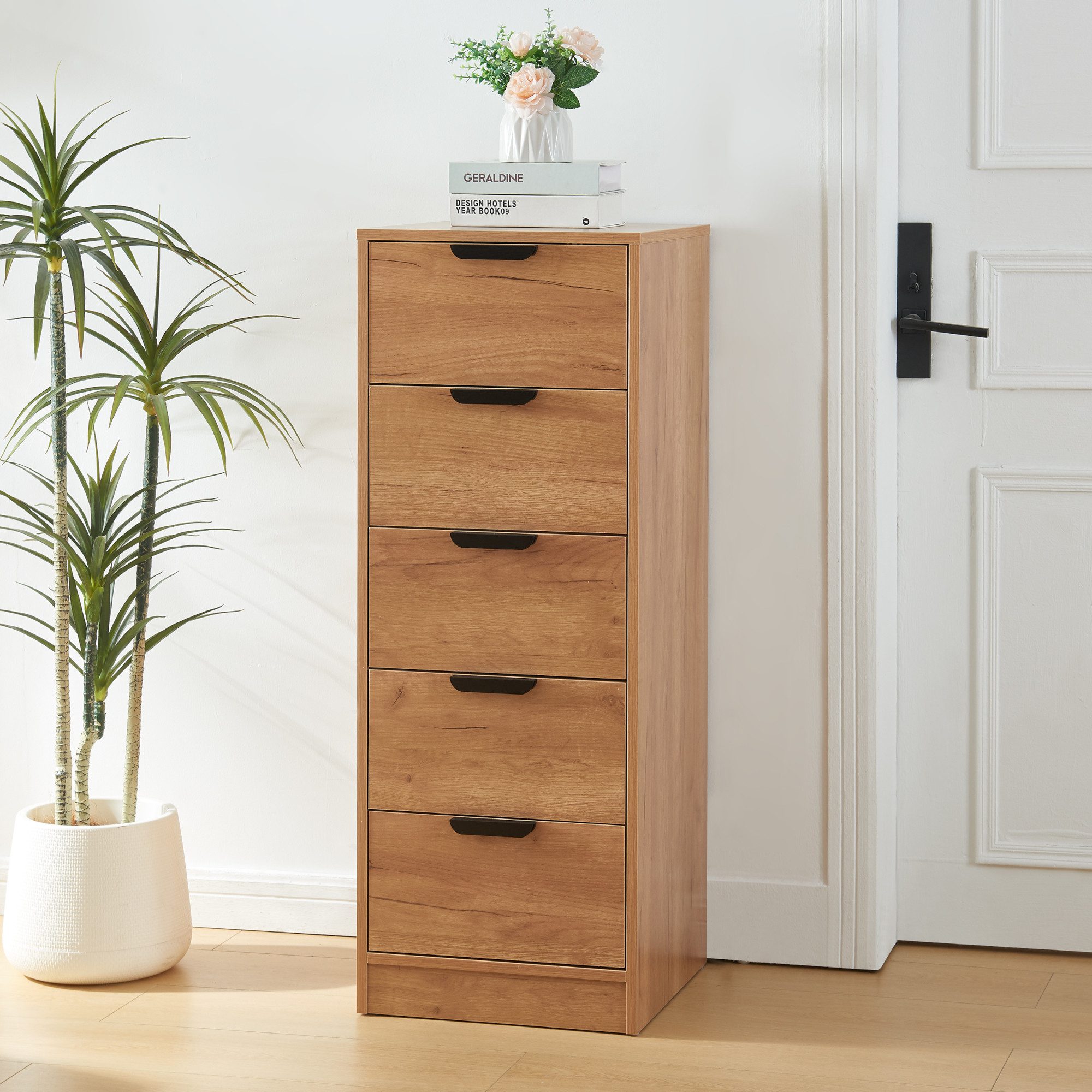 en.casa Kommode, »Varkaus« mit 5 Schubladen 108x40x40 cm Eichenoptik
