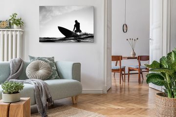 Sinus Art Leinwandbild 120x80cm Wandbild auf Leinwand Surfer Schwarz Weiß Wellen Ozean Wellen, (1 St)