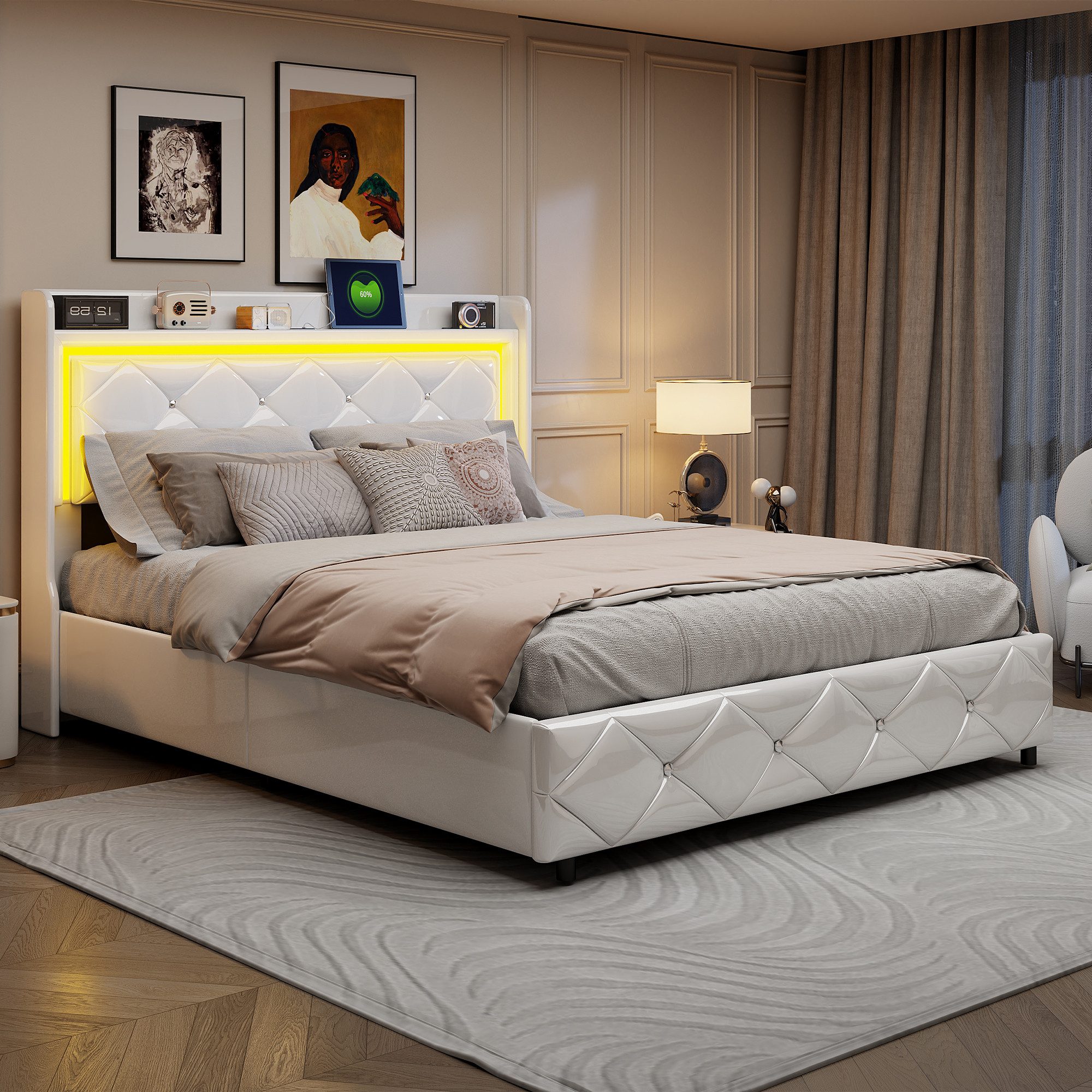 FUROKOY Stauraumbett Polsterbett mit LED Beleuchtung günstig online kaufen