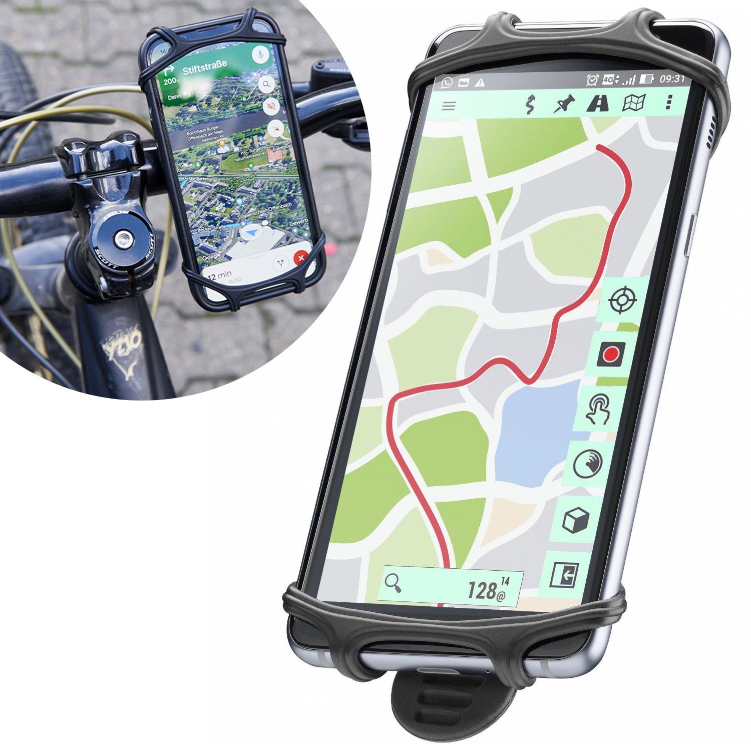 Cellularline Universal Fahrrad-Halterung Lenker-Halter Halterung, (Universell für Smartphone, Befestigung Fahrrad-Lenker, Handy als Navi)