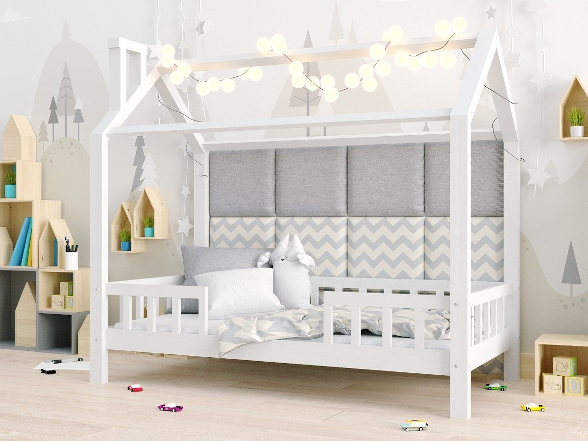 Hausbett »Kinderbett ROSI 90x200 in Weiß im skandinavischen Still« (Set,  Bett mas Missivholz mit Lattenrost und Rausfallschutz) online kaufen | OTTO