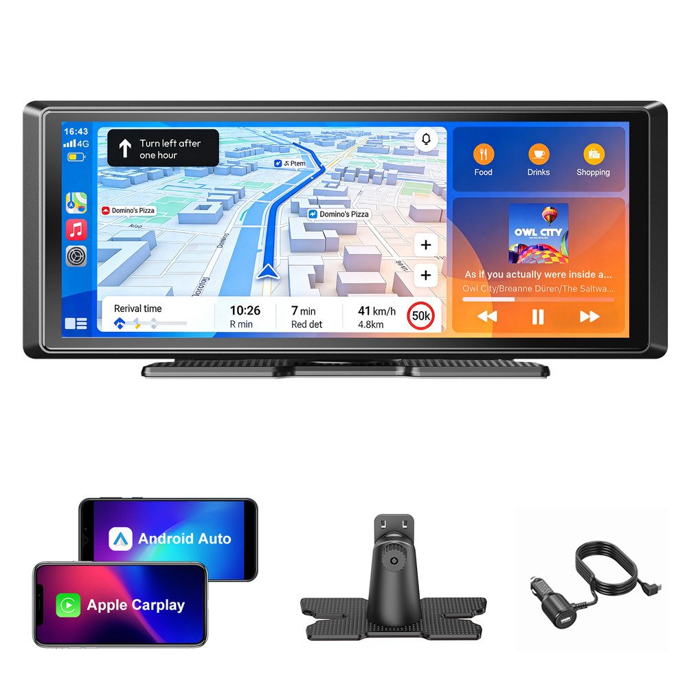 ESSGOO Tragbar Kabellos Apple Carplay Android Auto 8" Touchscreen Bluetooth Navigationsgerät (Autoradio Bluetooth Sprachsteuerung)