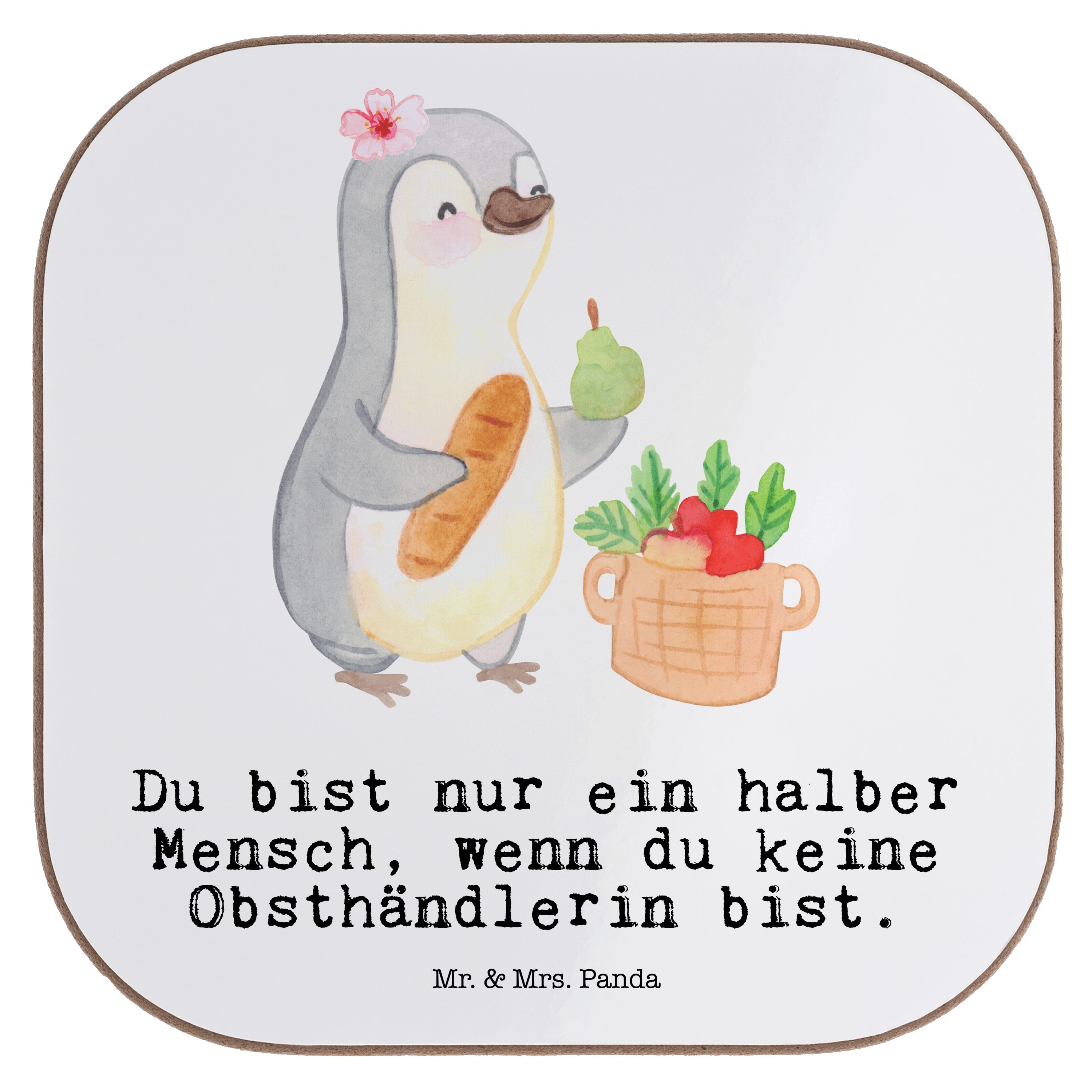 Mr. & Mrs. Panda mit Weiß - Getränkeuntersetzer Herz Geschenk, Obstb, Wochenmarkthändlerin, Obsthändlerin - 1-tlg