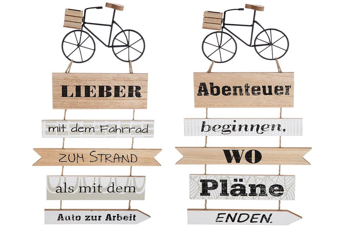 GILDE Dekoobjekt 2er Set Deko Mdf Holz Hänger Weisheit FAHRRAD aus Metall  Höhe 49cm Br