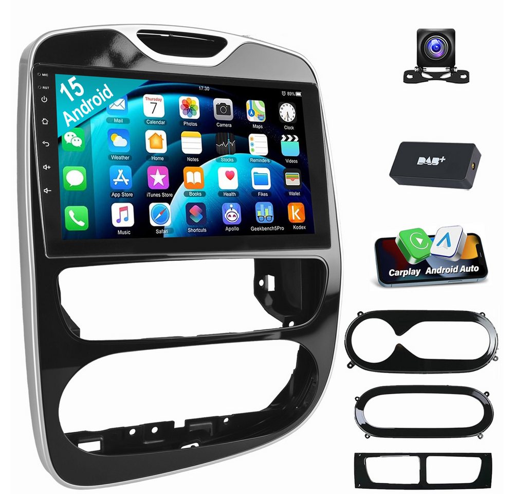ESSGOO Für Renault Clio 4 2013-2018 Android 15 Autoradio Autoradio (Digitalradio (DAB), FM, Apple Carplay Android Auto GPS Navi WIFI BT SWC)