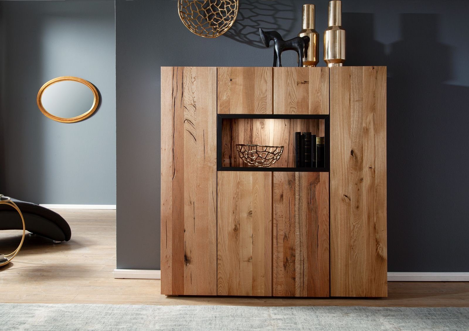 Massivmoebel24 Highboard FRANKFURT (Massivholz), Highboard Wild-/Zerreiche 132x43x138 natur geölt FRANKFURT #117