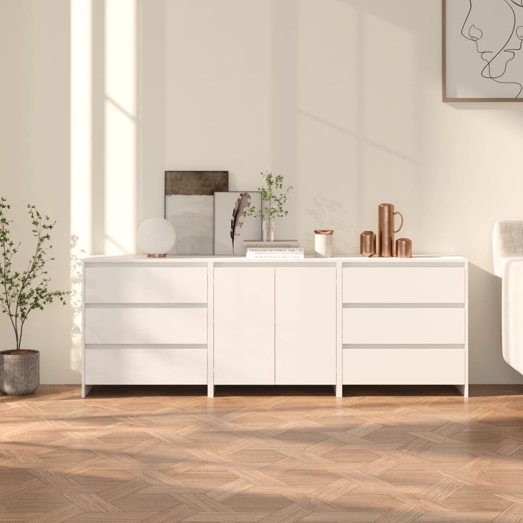 vidaXL Sideboard 3-tlg Sideboard Weiß Spanplatte 210x41x75