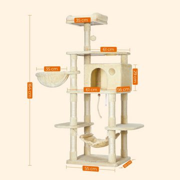 FEANDREA Kratzbaum, mit hundesicherem Katzennapf, stabil, 164 cm, Kippschutz