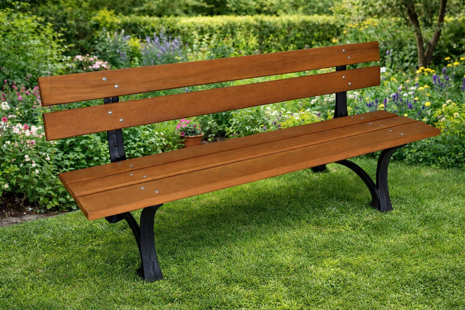 DEGAMO Gartenbank LUZERN (1-St), 4-sitzer 180cm, Gestell aus Gusseisen, Belattung aus Eukalyptus – Bild 3 von 3