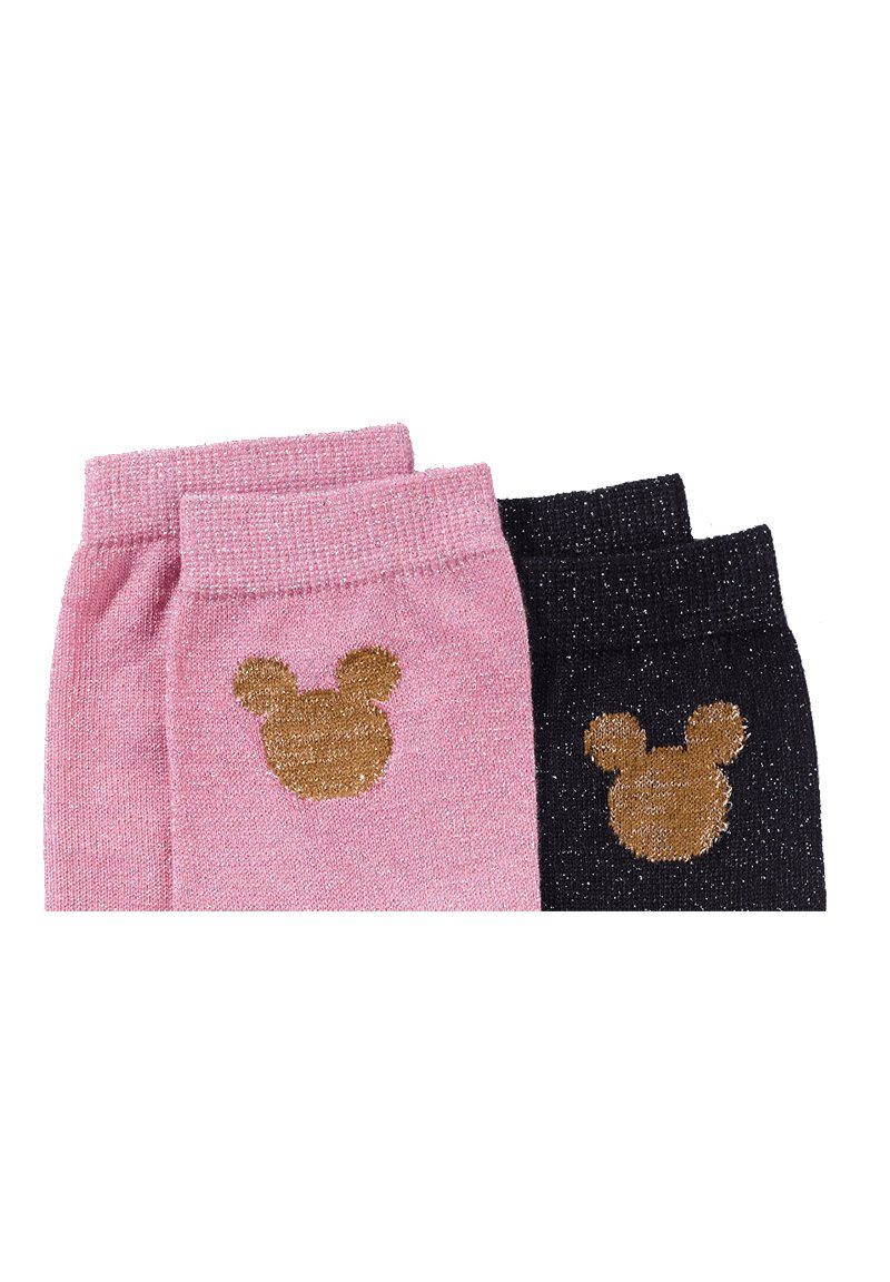 (2-Paar) Mickey Strümpfe ONOMATO! Socken Mouse 2er rosa/schwarz Pack Damen Socken