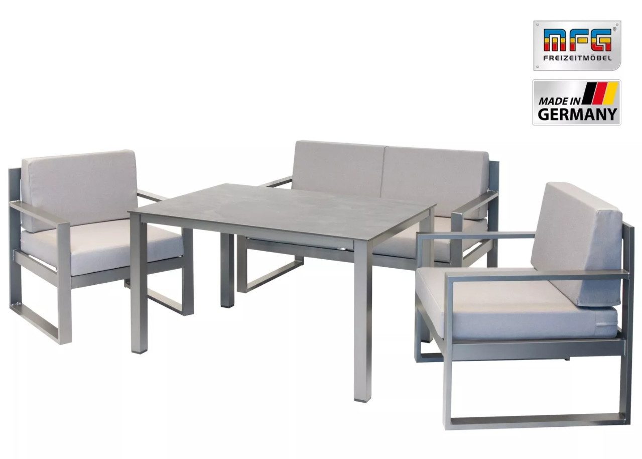 MFG Freizeitmöbel Gartenlounge-Set MFG Dining Lounge Möbelset inkl. All-Wetter Kissen, Witterungsbeständig