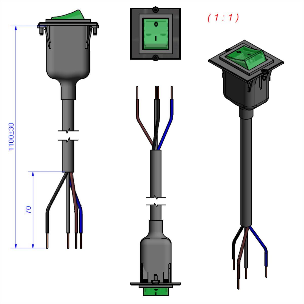 Bachmann Rahmen 1x Schalter 2-polig grün Stromadapter, 100.0 cm, Strom 1,0m AEH, 917.135