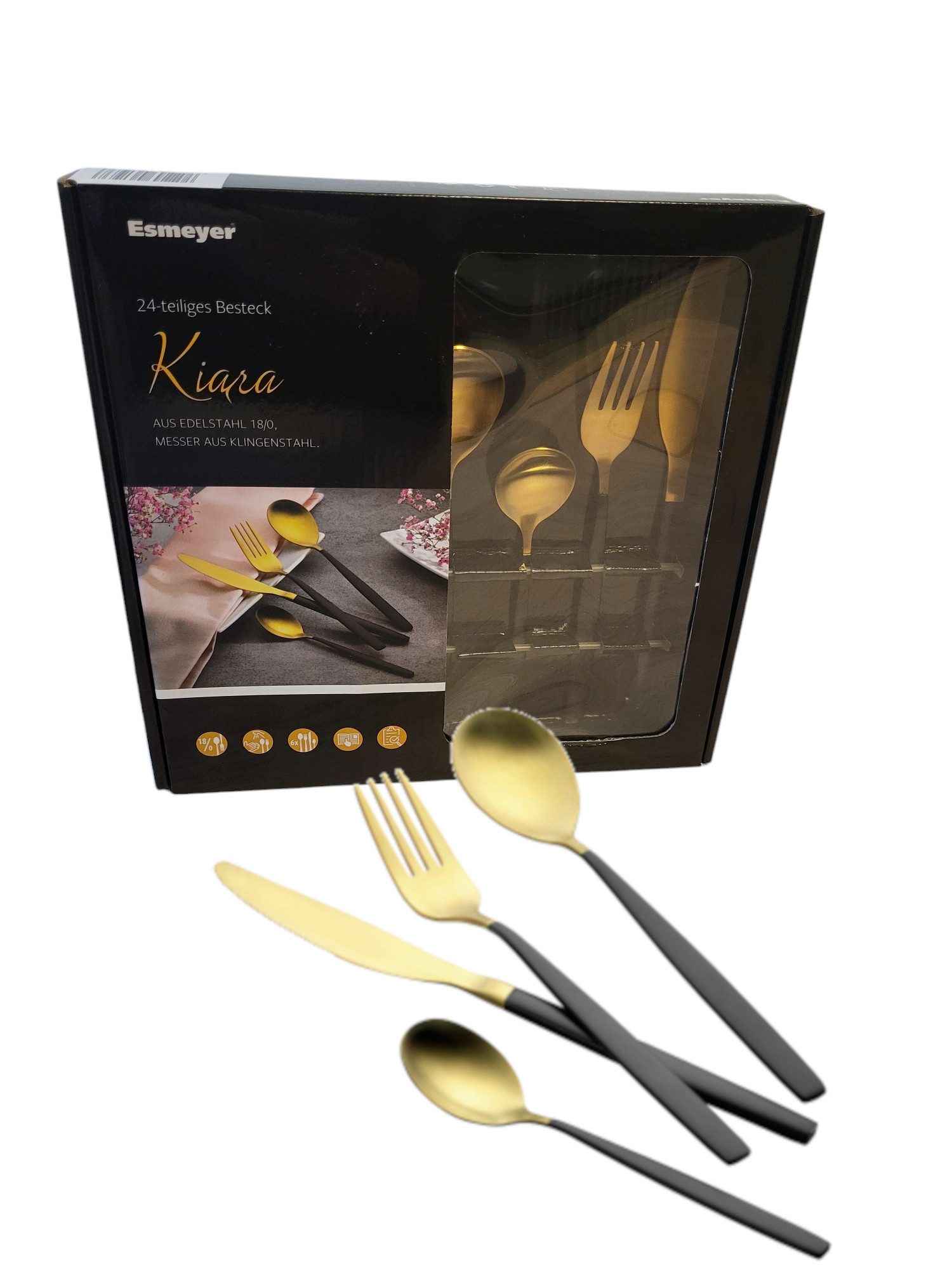 Esmeyer Besteck-Set Esmeyer Besteck Set Kiara Edelstahl 24 tlg. Schwarz Gold 6 Personen