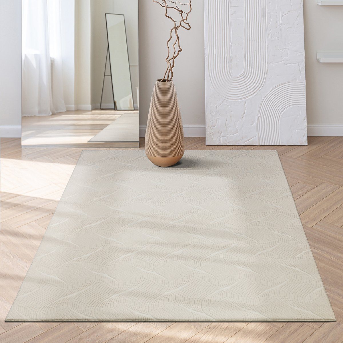 the und Creme Höhe: Flor, pflegeleicht carpet, robust 16 weicher flauschiger und Teppich, Anti-Rutsch, Rio - mm, rechteckig, 3D-Optik, moderner Teppich