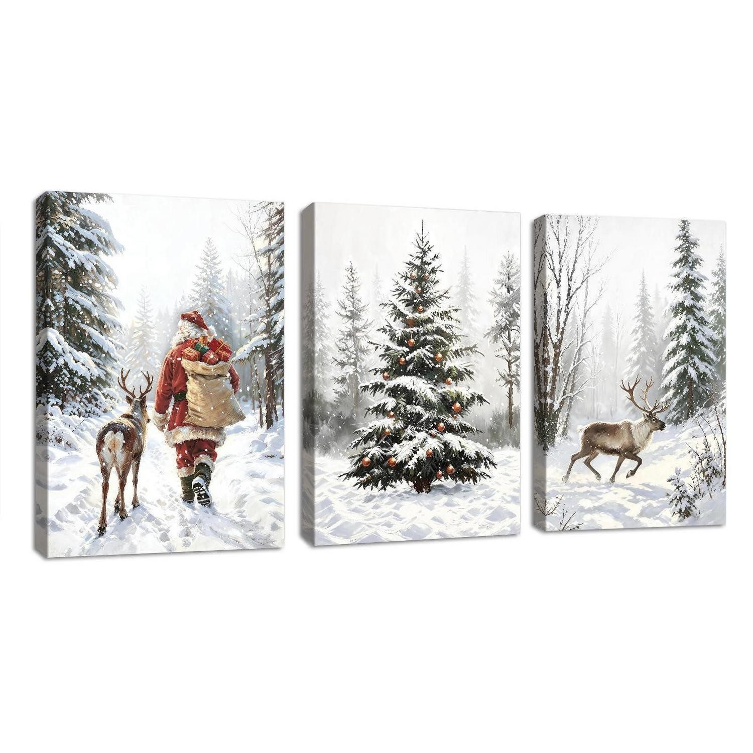 LuxusKollektion Mehrteilige Bilder 3x Leinwandbild Winterlandschaft Weihnachten 30x40cm, (3 St)