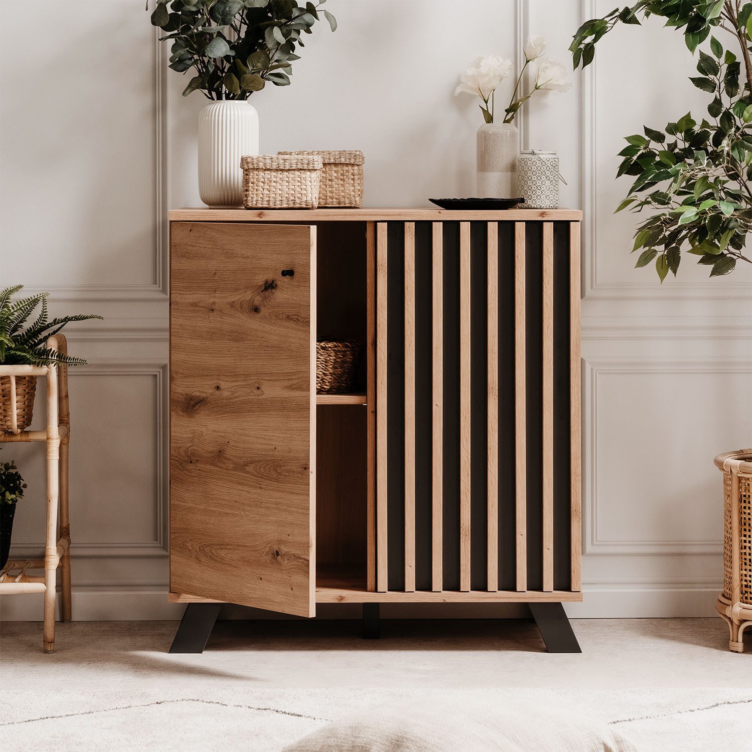 Kommode Industrial Eiche Look Sideboard Anrichte Beistellschrank Paneelfront