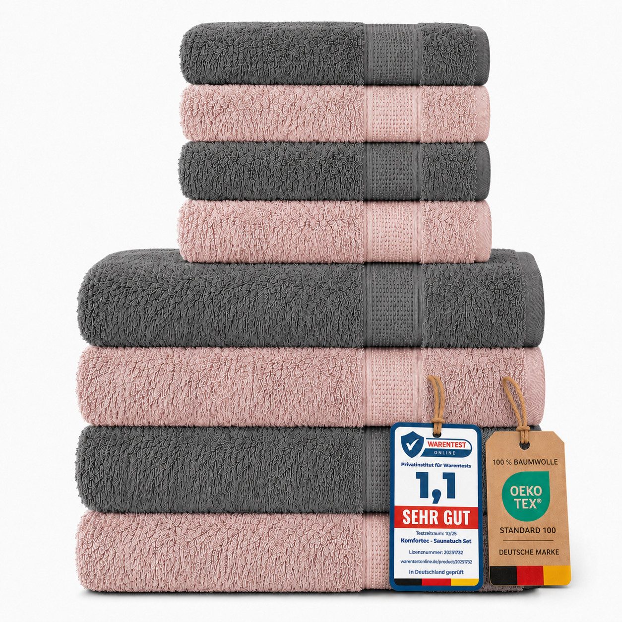 Komfortec Handtuch Set Premium 8x Handtuch & Badetuch Set - 4er 50x100 + 4er 70x140 cm, Frottee (8-St), 100% Baumwolle, Weich, 470 g/m2