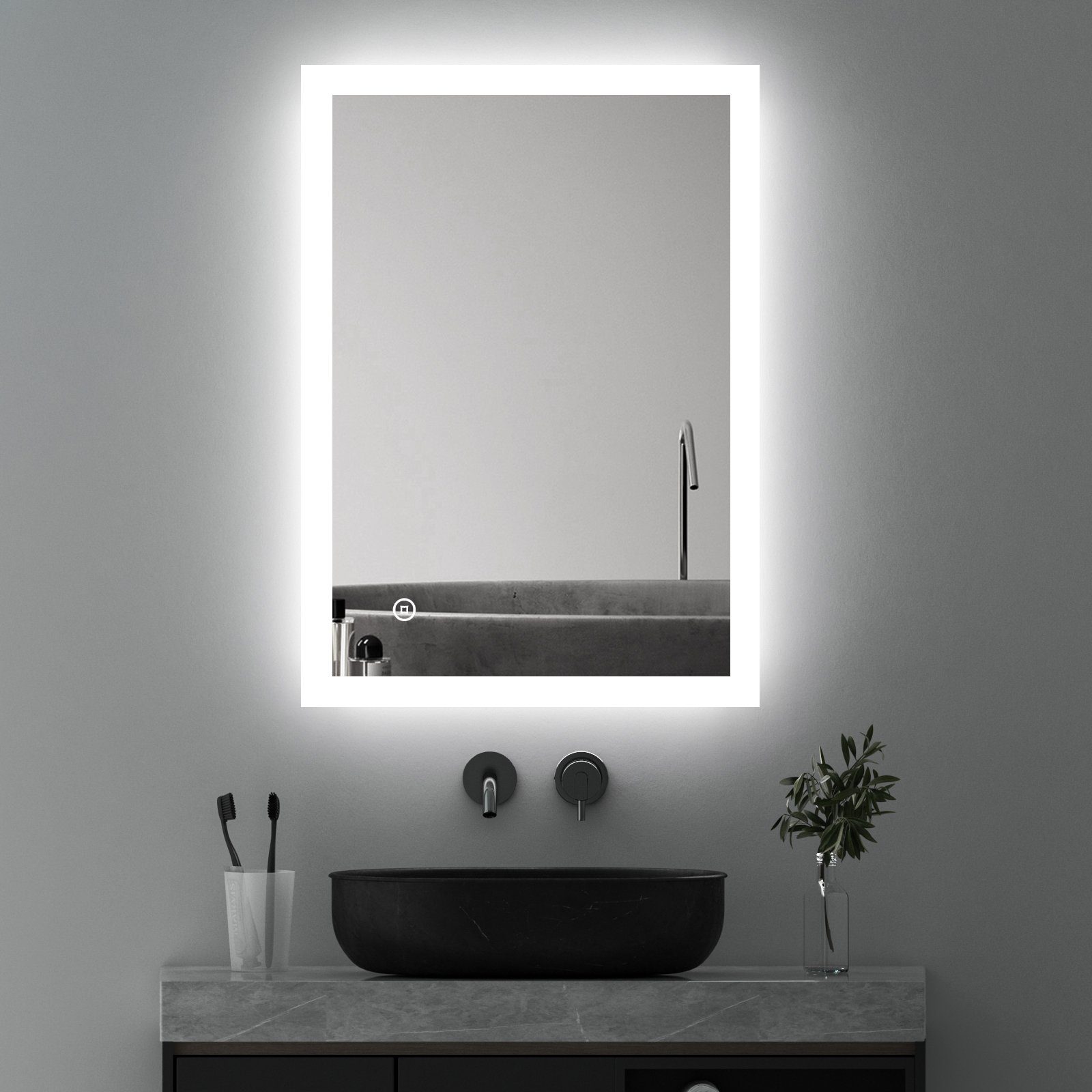 WDWRITTI Badspiegel Wandspiegel mit Beleuchtung, (Badezimmerspiegel Led Led, 3 Bad Spiegel Touch/Wandschalter), Lichtfarbe Helligkeit 80x60 dimmbar Lichtspiegel, energiesparender,IP44 Speicherfunktion