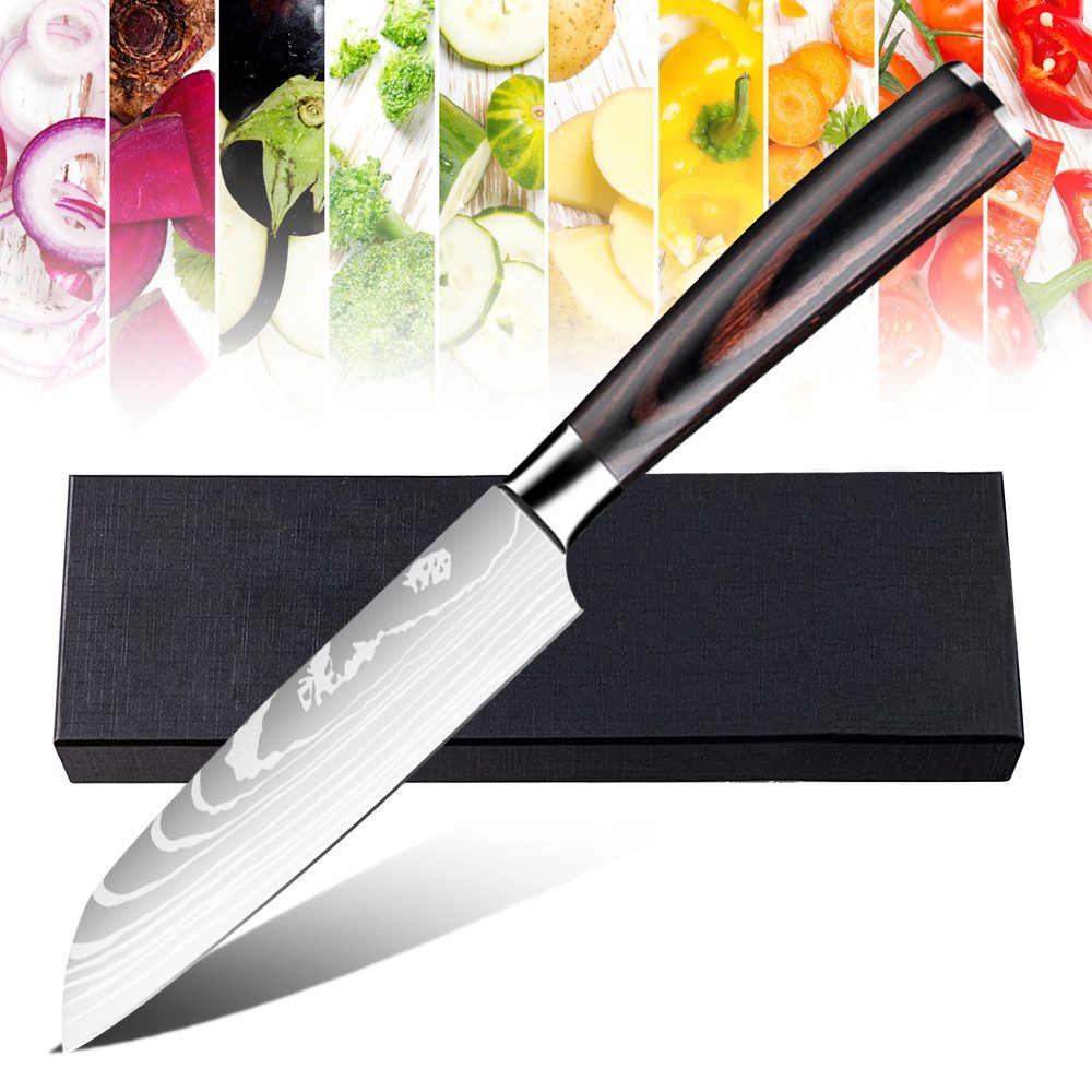 MDHAND Santokumesser 12,5 cm – Küchenmesser aus kohlenstoffreichem Edelstahl, Für Fleisch, Gemüse und Obst – Mit Echtholzgriff