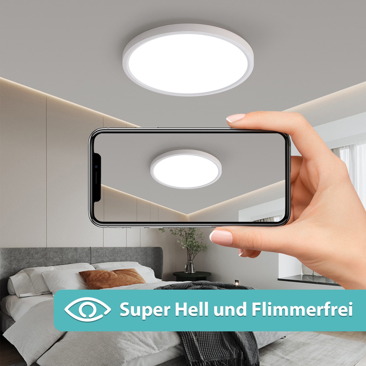 JDONG LED Deckenleuchte Flach Rund Weiß 23cm/30cm/37cm/40cm/50cm Deckenlamp, led, Warmweiß 3000K/ Naturweiß 4000K Modern Schlicht Lampe Dünn, für Wohnzimmer Sch – Bild 3 von 5
